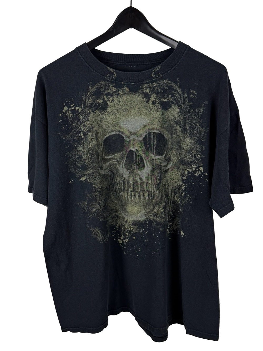 Vintage Y2K Skull Head Horror Punk Grunge Bones Graphic Black Shirt Size XL